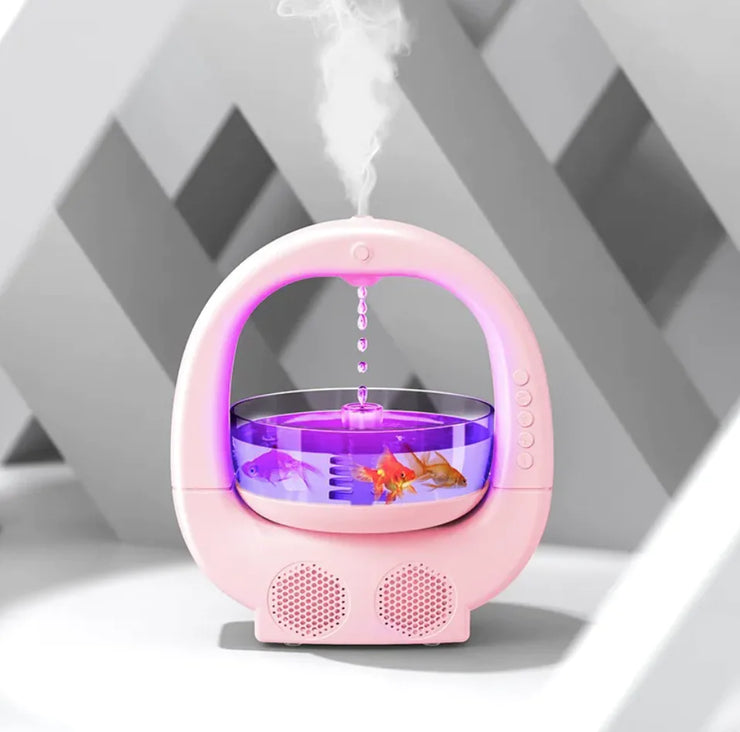 3-in-1 Anti-Gravity Humidifier with Aromatherapy, Bluetooth Speaker, and Fish Tank Light