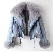 Denim Coat with Removable Fox & Rabbit Fur Liner