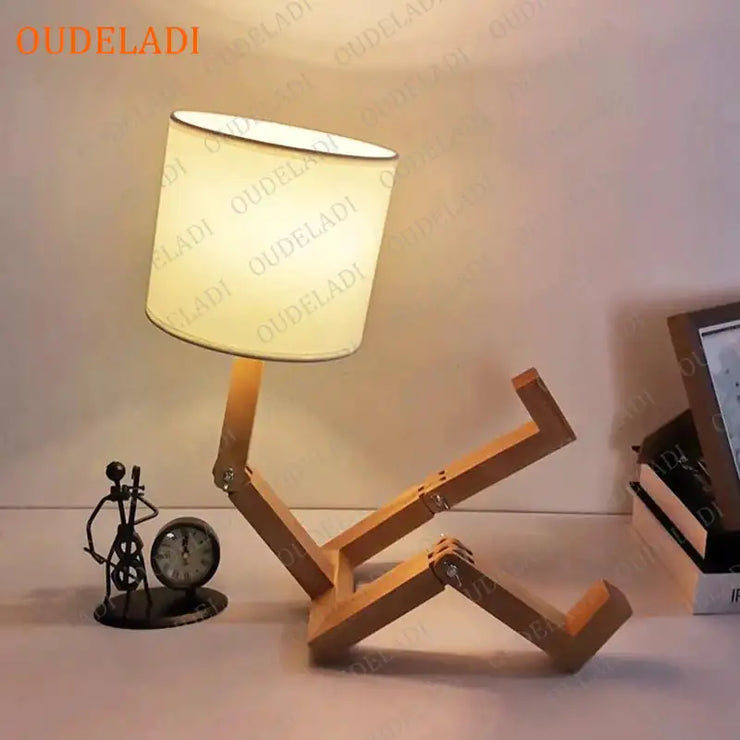 Robot Shape Wooden Table Lamp